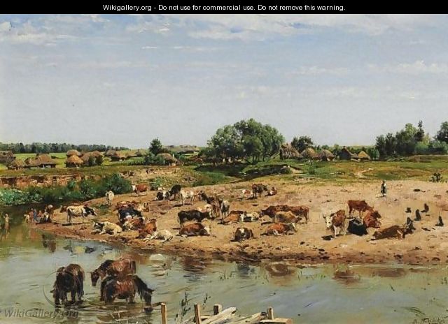 Cattle By The River - Vladimir Egorovic Makovsky