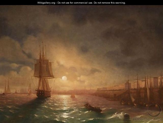 View Of Odessa On A Moonlit Night - (after) Ivan Konstantinovich Aivazovsky