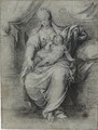 The Madonna And Child, Seated On A Throne In The Shape Of A Savonarola Chair, A Draped Curtain Behind Them - Isaac Oliver