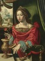 The Magdalene Seated At A Table By A Window, Opening A Gold-Encrusted Urn - Belgian Unknown Masters