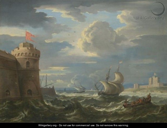 Shipping In A Stiff Breeze In An Estuary Between Two Turkish Forts - Pieter the Younger Mulier (Tampesta, Pietro)