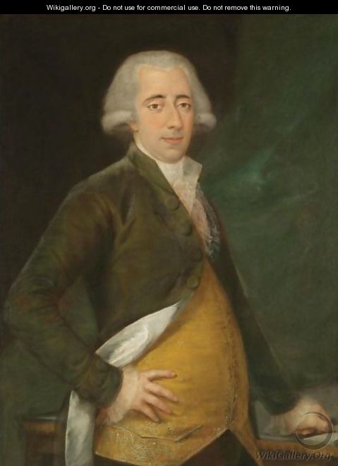 Portrait Of A Gentleman, Three Quarter Length, Wearing A Yellow Waistcoat And Green Coat - (after) Agustin Esteve Y Marques