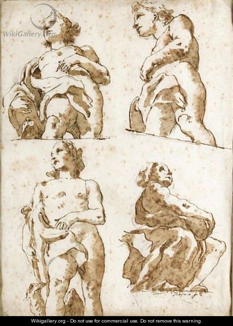 Four Partially Draped Allegorical Figures Seen From Below - Giovanni Domenico Tiepolo