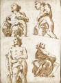 Four Partially Draped Allegorical Figures Seen From Below - Giovanni Domenico Tiepolo