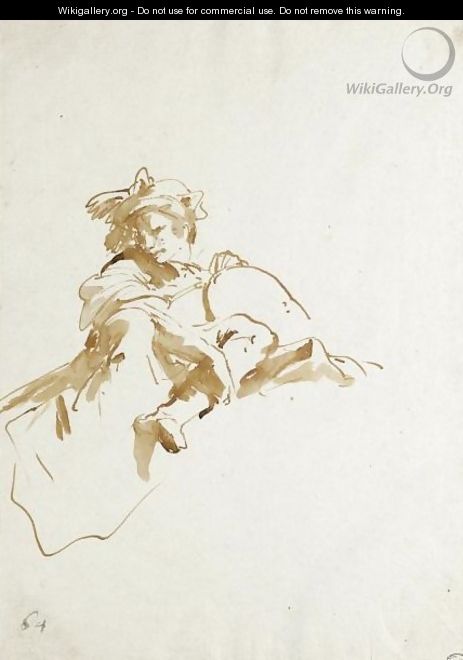 A Seated Figure Seen From Below, A Scarf Tied Around His Head - Giovanni Battista Tiepolo