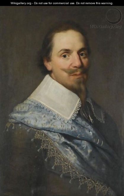 Portrait Of A Gentleman, Head And Shoulders, Wearing Grey With A Pale Blue Sash - (after) Michiel Jansz. Van Mierevelt
