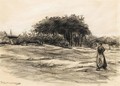A Peasant Woman In A Field, With Trees Behind - Max Liebermann