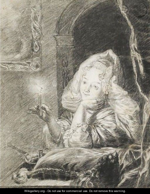 A Young Woman Seated At A Table, Holding A Candle Between Her Fingers - Godfried Schalcken