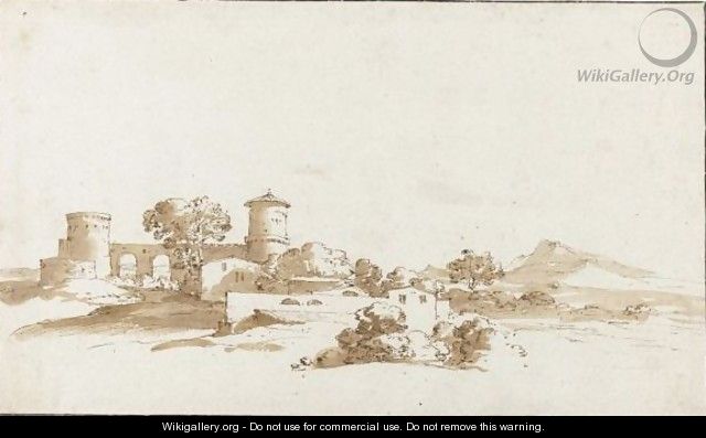 Campagna Landscape With A Castle And Farm Building - Jan de Bisschop