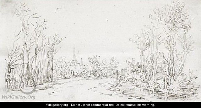 View Of A Road Entering A Village, With A Church Spire In The Background - Jan van Goyen