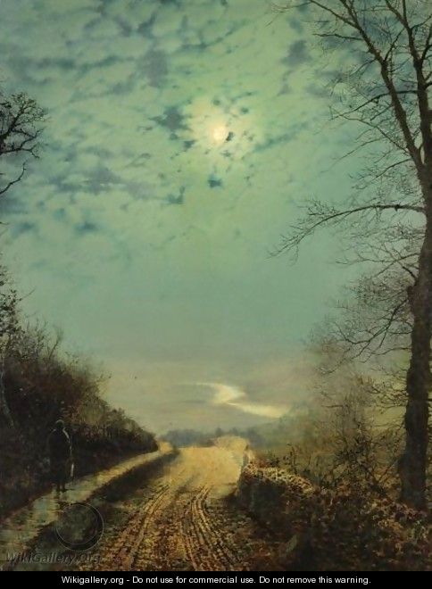 A Wet Road By Moonlight, Wharfedale - John Atkinson Grimshaw