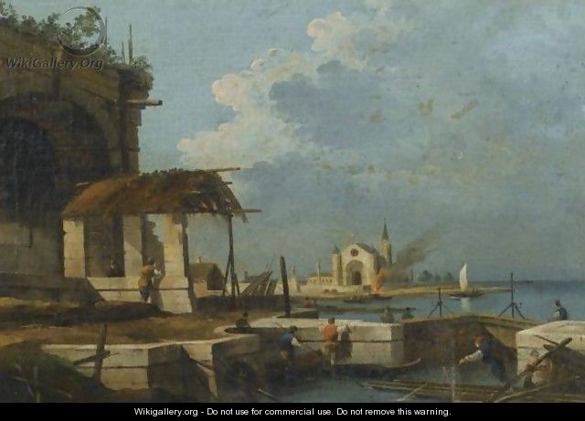 A Capriccio Of The Venetian Laguna With A Church In The Distance - (after) Giovanni Migliara