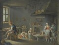 A Kitchen Interior With A Peasant And A Huntsmen - (after) Justus Juncker