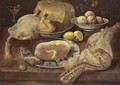 A Still Life With A Leg Of Ham And Other Meats Together With Peaches, Lemons, Buns And A Loaf Of Bread - J.B.V. Beverts