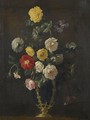 A Still Life With Roses And Various Other Flowers In A Vase - (after) Jean Picart