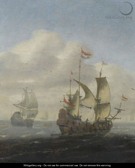 A Seascape With Dutch Frigates - (after) Hieronymus Van Diest