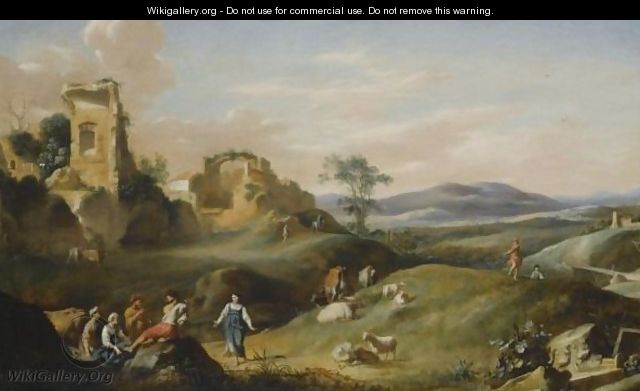 An Arcadian Landscape With Shepherds Dancing And Making Music - Bartholomeus Breenbergh