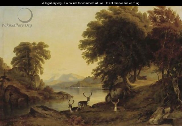 Deer By The Banks Of A Lake - Jacob Thompson