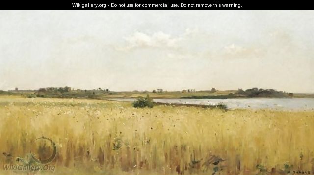 River Landscape With Cornfield - Pierre-Emmanuel Damoye