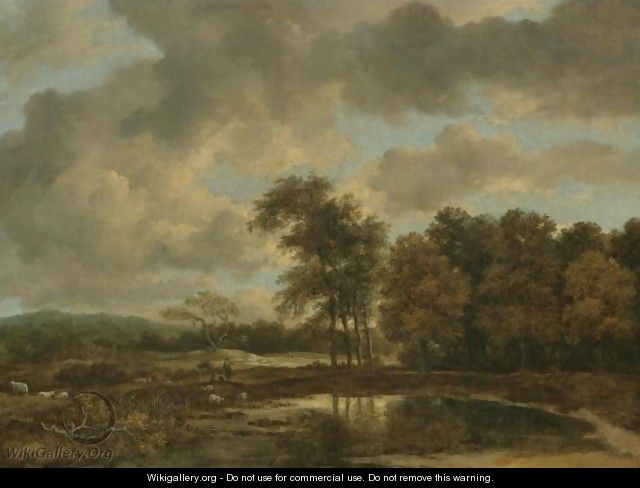 Landscape With A Shepherd Watering His Flock By A Pond At The Edge Of A Wood - Jacob Van Ruisdael
