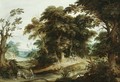 A Wooded Landscape With A Poultry-Seller, Travellers And Dogs On A Path Beyond - Alexander Keirinckx