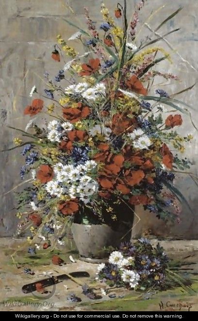 Poppies, Margories, And Cornflowers - Eugene Henri Cauchois