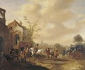 A Party Of Horsemen Arriving At A House With A Coach Passing By Towards A Town - Pieter Wouwermans or Wouwerman