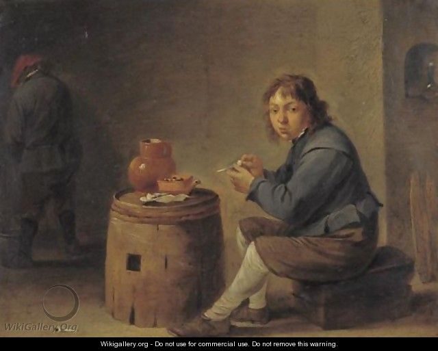 A Young Man Seated Filling His Pipe - (after) David The Younger Teniers