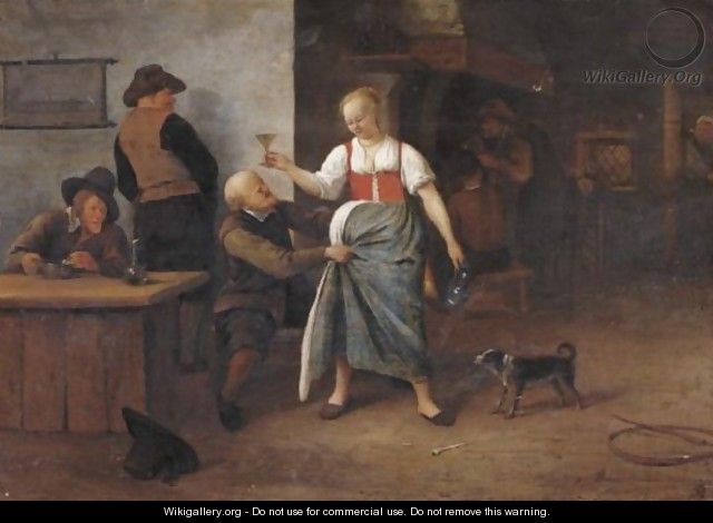The Interior Of An Inn, With An Old Man Harrassing The Landlady - (after) Jan Steen
