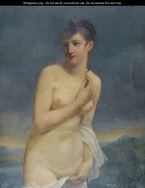 A Female Bather With An Extensive Landscape Beyond - Jacques-Antoine Vallin