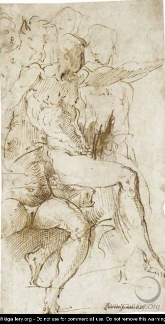Seated Male Nude In Profile To The Right And A Seated Female Nude Seen From The Front, Four Other Figures Beyond - Girolamo Francesco Maria Mazzola (Parmigianino)