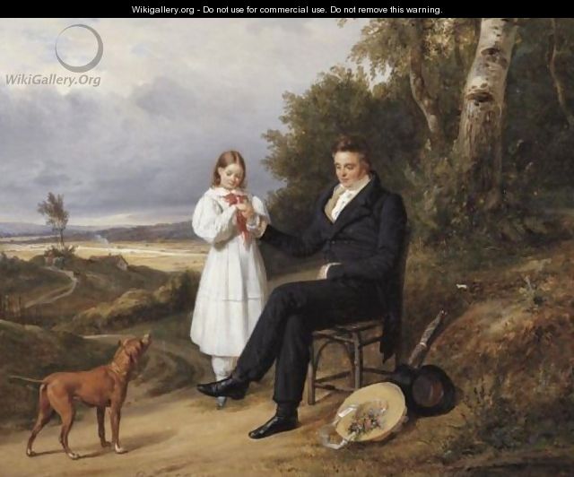 Father And Daughter In A Landscape - Pierre Duval-Lecamus