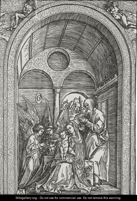 The Holy Family With Two Angels In A Vaulted Hall 2 - Albrecht Durer