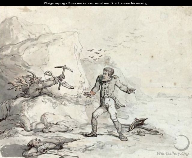 Napoleon On The Shores Of St Helena, Menaced By A Devil With A Pick And Shovel, A Grave-Digger Looking On - Thomas Rowlandson