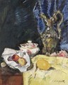Still Life With Fruit, A Ewer And An Ecuelle On A Yellow Drape - George Leslie Hunter