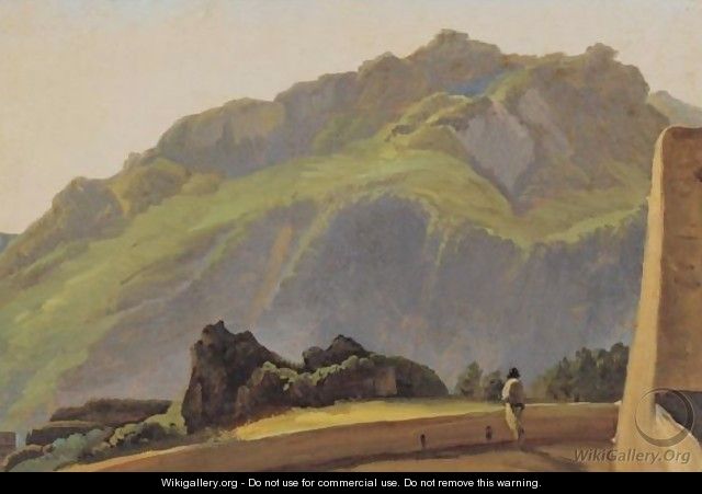 A View Of Mount Epemeo At Ischia, A Figure On A Terrace In The Foreground - Simon-Joseph-Alexandre-Clement Denis