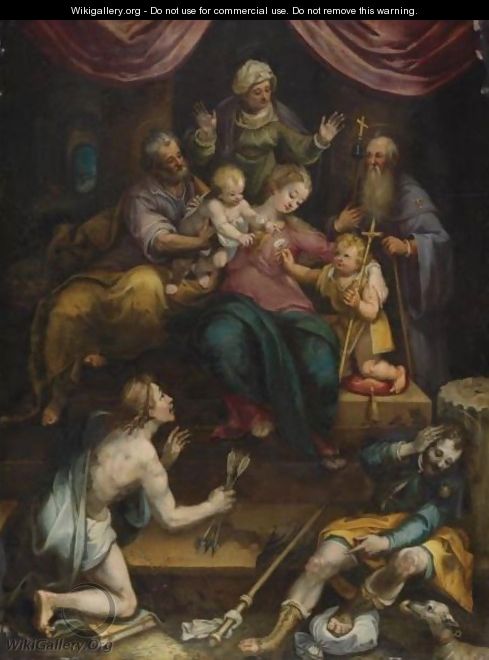 The Holy Family With The Infant Saint John The Baptist And Saint Anne, Together With Saints Anthony Abbot, Sebastian And Roch - Denys Calvaert