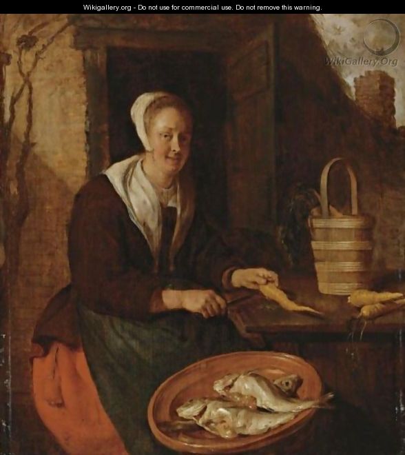 A Kitchenmaid Preparing Carrots - Gabriel Metsu