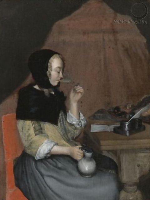 A Young Woman Drinking - (after) Gerard Ter Borch