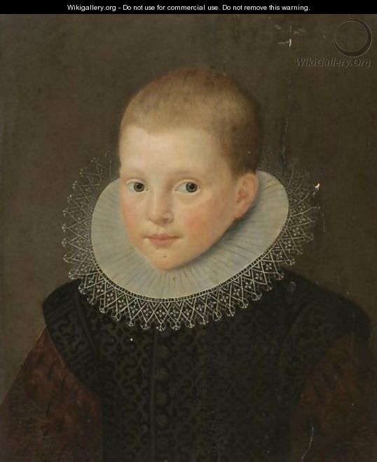 Portrait Of A Young Boy, Bust-Length, In A Black Costume With A White Ruff - Dutch School