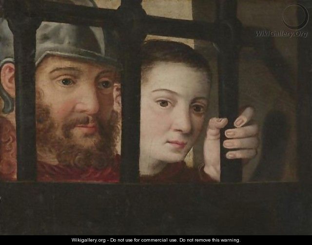 A Soldier And A Woman Peering Through The Bars Of A Window - Dutch School