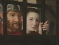 A Soldier And A Woman Peering Through The Bars Of A Window - Dutch School