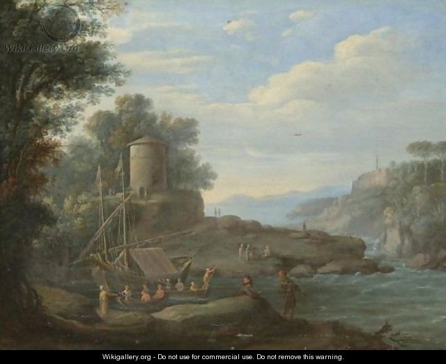 An Italianate River Landscape With A Tower And Boats - Roman School