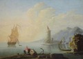 A Mediterranean Harbour Scene With Figures In The Foreground - (after) Claude-Joseph Vernet