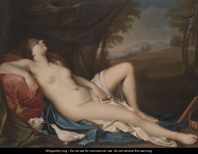 Venus Sleeping In A Landscape With Two Doves In The Foreground - (after) Giovanni Antonio Pellegrini