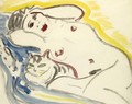 Reclining Female Nude With Cat - Ernst Ludwig Kirchner