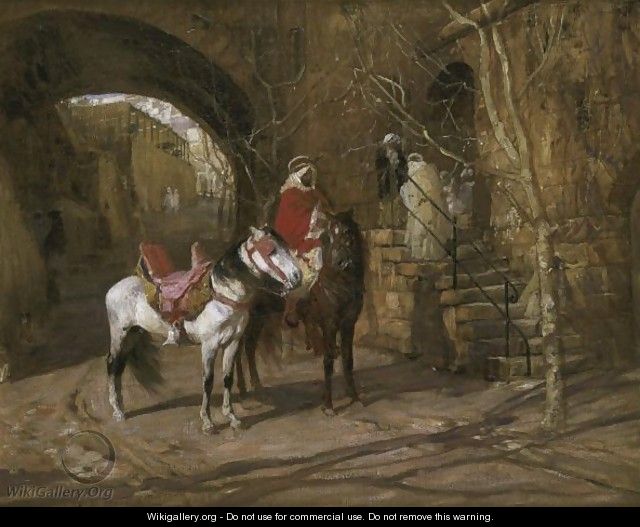 Horseman In A Courtyard - Frederick Arthur Bridgman