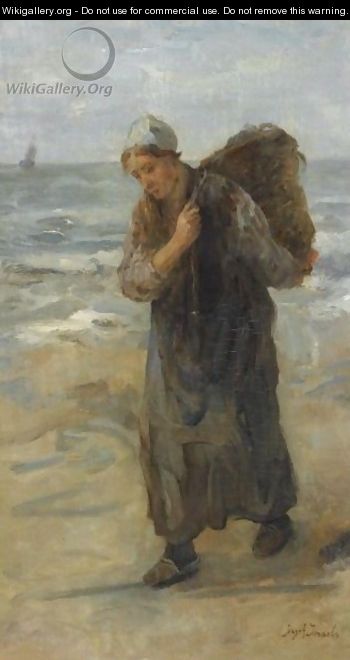 A Fisherwoman On The Beach - Jozef Israels