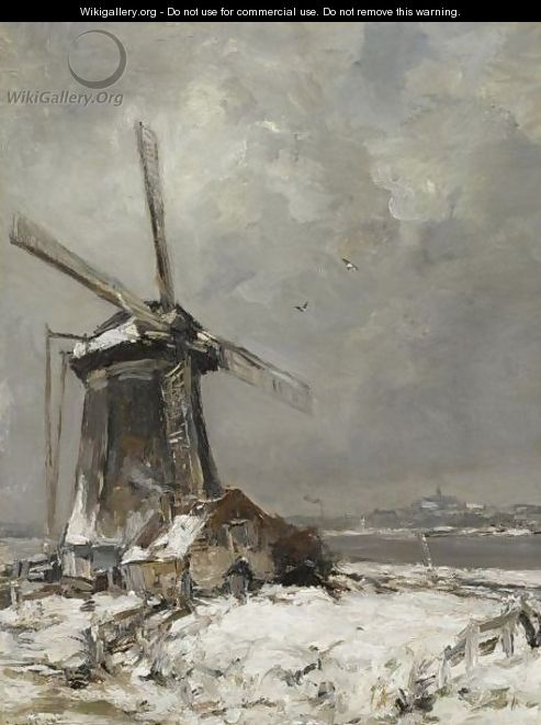 A Windmill In A Snow Covered Landscape 2 - Louis Apol