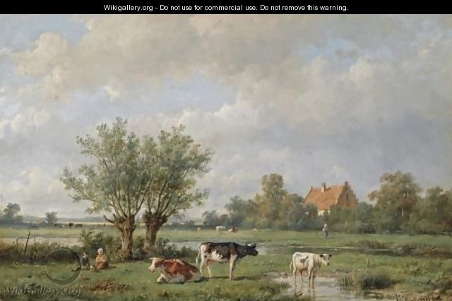 Cattle In A Summer Landscape - Anthonie Jacobus Van Wijngaerdt